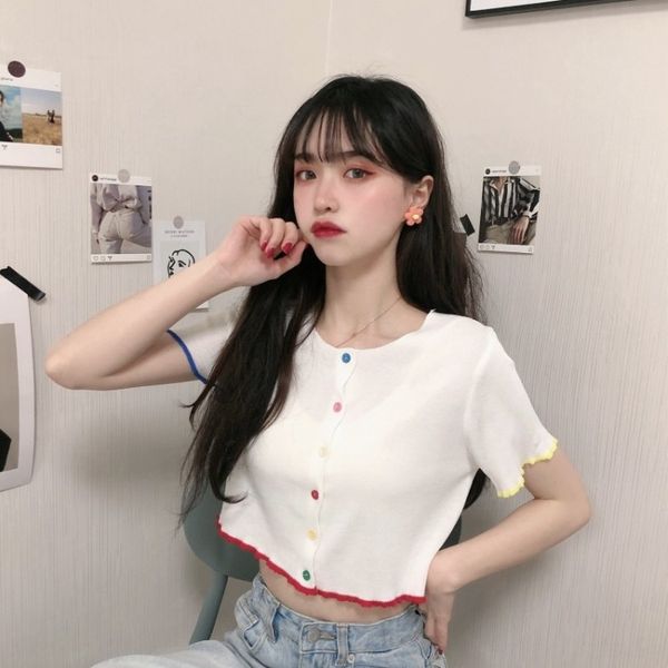 

2020 summer new korean style internet celebrity knitwear knitwearslim-fit black knitwear women's short sleeve thin base shirt t-shirt w, White;black