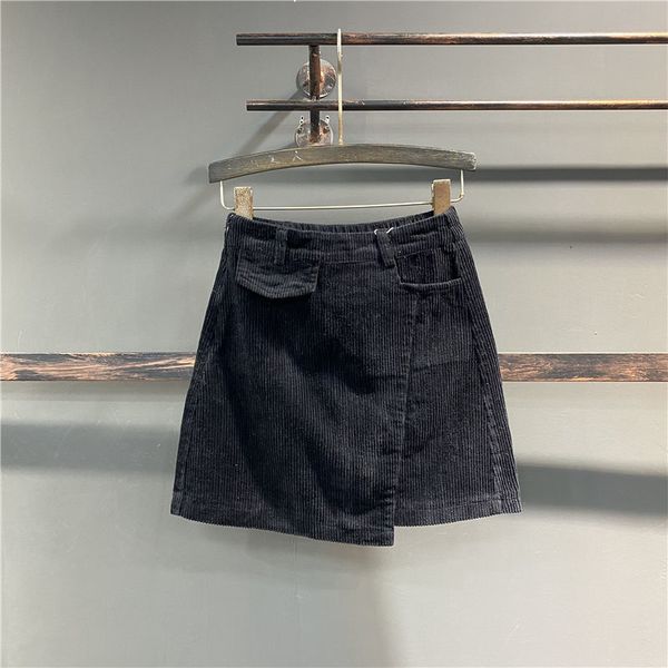 

2021 new autumn and winter women's streetwear high mini-velvet asymmetric woman apricot skirts black coffee y420 oa2c