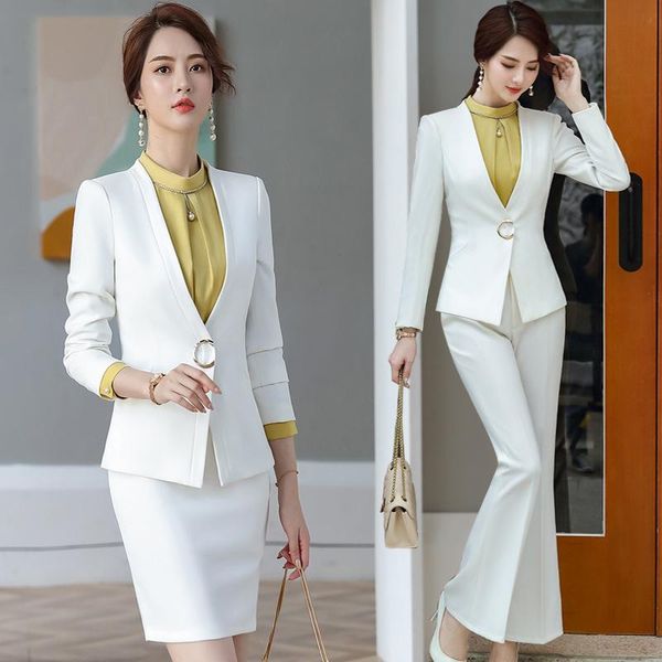

women's suit spring new fashion slimming beauty salon overalls flared skirt short skirt two-piece temperament women, White