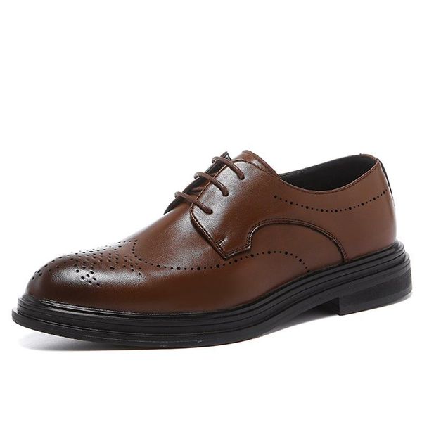 

2020 men dress shoes man leather shoes brogue winter business luxury elegant party casual wedding british style shoe, Black