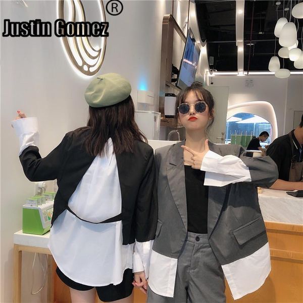 

women's suits & blazers back shirt color patchwork women clothes 2021 fashion designer jacket basic essential blazer, White;black