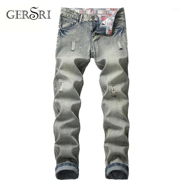 

gersri designer brand men jeans skinny ripped destroyed stretch slim fit hop hop pants with plus size pants for men1, Blue