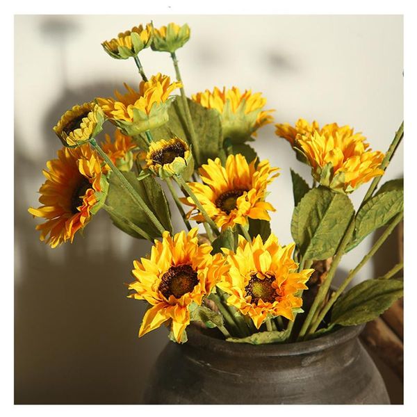 

three head artificial sunflowers simulation sun flower room party decoration flower