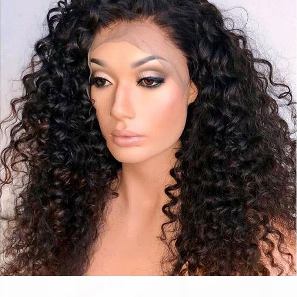 

honey blonde 250 deep curl 13x6 lace front human hair wigs baby hair preplucked remy brazilian water wave ombre lace front wig, Black