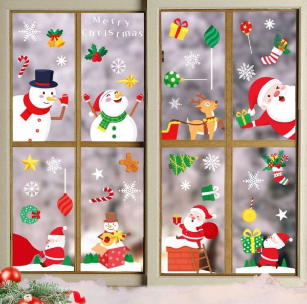 

christmas decoration christmas tree old man snowman snowflake electrostatic stickers combination family christmas decorations