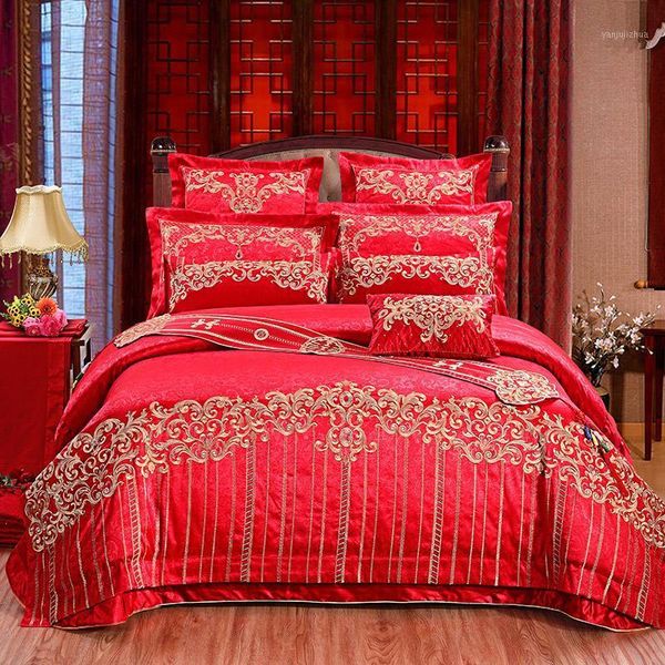 

luxury red wedding bedding set king  size bed set decoration bed duvet cover spread pillowcases funda cama1