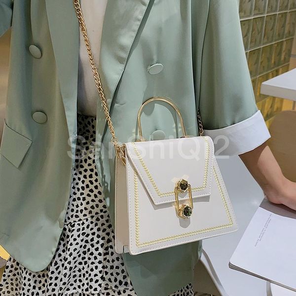 

female elegant metal ring tote bag 2020 fashion new quality pu leather women's designer handbag chain shoulder messenger bag