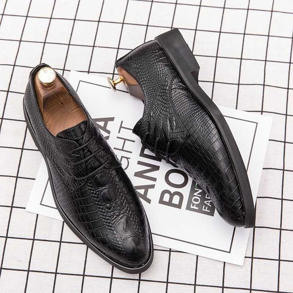 

dress shoes cimim brand men casual crocodile skin comfortable luxury big size business formal fashion office leather, Black