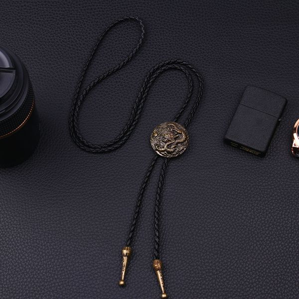 

new necklace jewelry bronze chinese dragon ethnic style pendant leather long sweater chain pendant for men, Silver