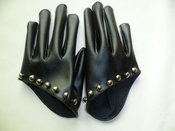 

palm good quality fashion rivet gulps half pu leather gloves women's club dance party glove white black red col