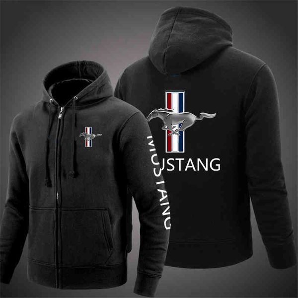 

new spring autumn 2021 men's mustang printing hoodies jacket man's casual comfortable fleece decal zipper sweatshirts coats, Black