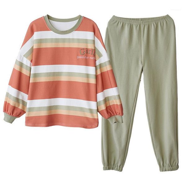 

2020 autumn pajamas women's cotton warm long sleeve lovely large size loose and comfortable, can wear home clothes1, Black;brown