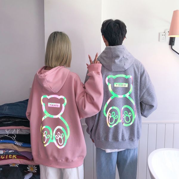 

new colorful reflective hooded couple's sweater for youth students in autumn and winter 2020 loose casual luminous coat