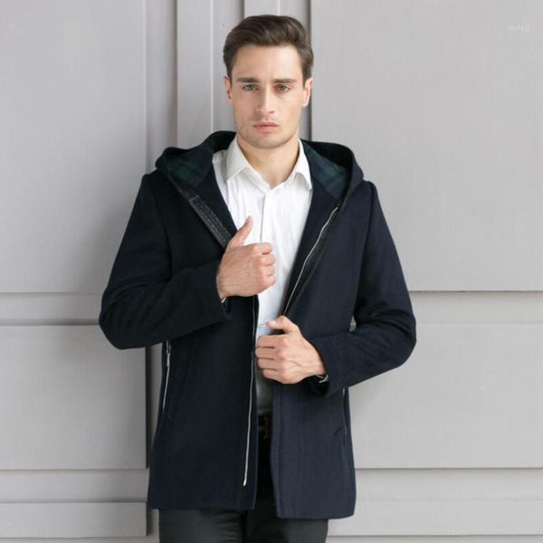 

zipper hooded mid-long casual men' s wool & blend coats 2017 men winter coat jacket thick outwear cashmere coat palto peacoat1, Black