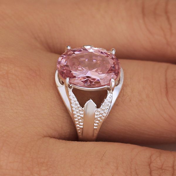 

New Hot Selling Super Large Oval Pink Zircon Ring for Versatile Women's Silver Plated Ring, Golden;silver