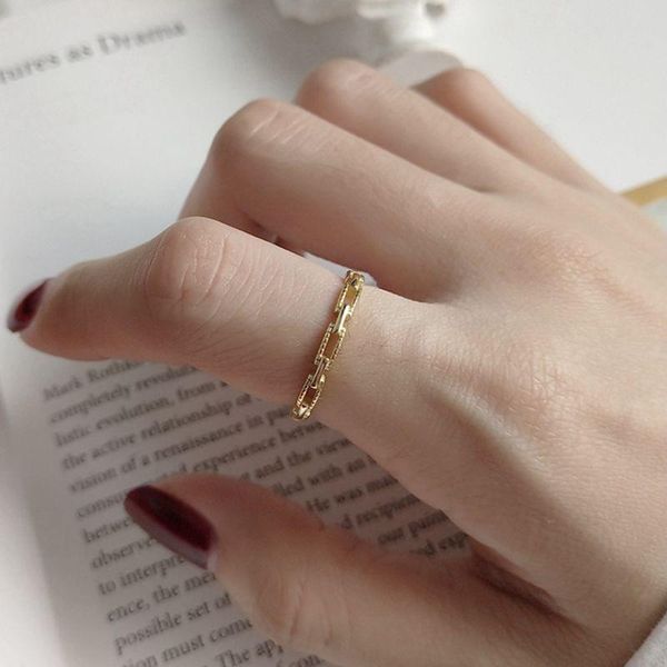 

cluster rings silvology 925 sterling silver square buckle thin gold openwork texture chic for women 2021 jewelry girls, Golden;silver