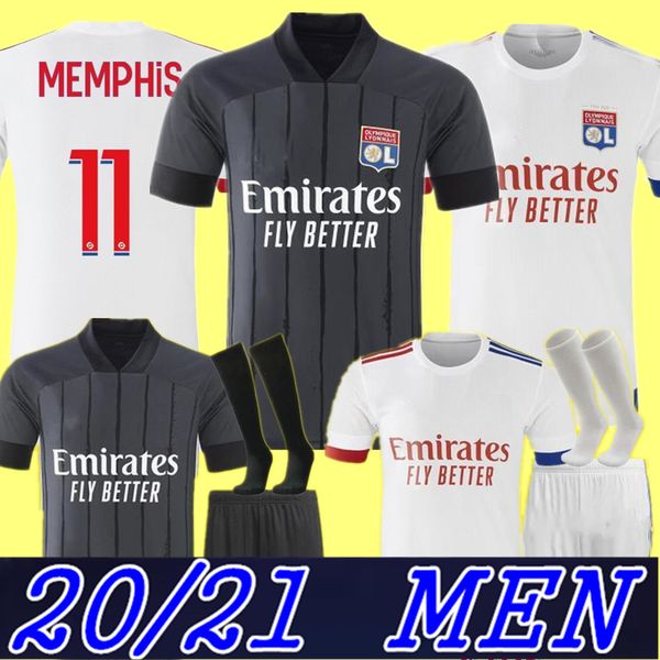 

2020 2021 olympique lyonnais soccer jerseys memphis traore fekir football shirt 20 21 ol lyon aouar maillot de foot men kids kit uniform, Black;yellow