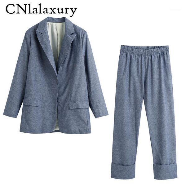 

new autumn women pant suits notched collar jacket blazer coat & elastic waist pant casual female office work 2 piece sets 20201, White