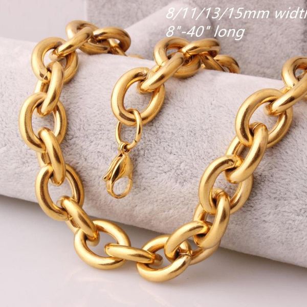 

chains 8"-40" 8/11/13/15mm fashion womens mens rolo oval link stainless steel gold tone necklaces jewellery, Silver