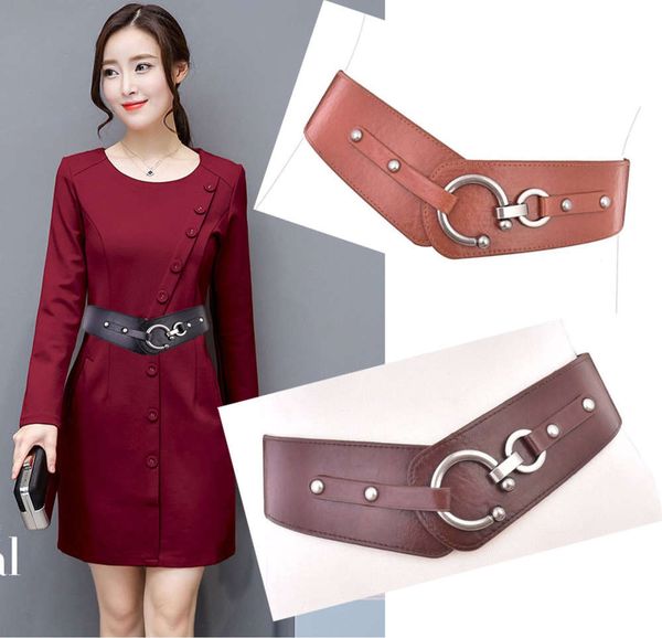 

women's elastic is versatile, korean decoration with sweater coat waist cover and wide leather belt, Black;green