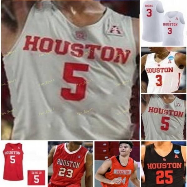 

houston cougars college basketball 25 galen robinson jr 30 caleb broodo 35 fabian white 55 brison gresham 10 otis birdsong custom stitched, Black
