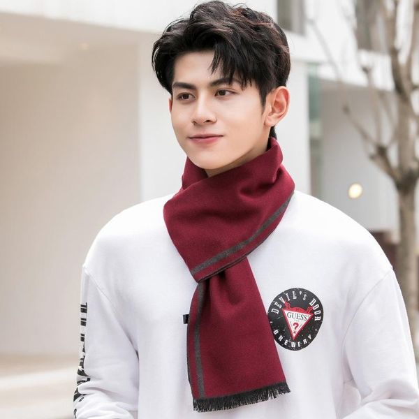 

fashionable new style red scarf for men's autumn and winter thickened stripes winter long benmingnian middle aged warm neck, Blue;gray