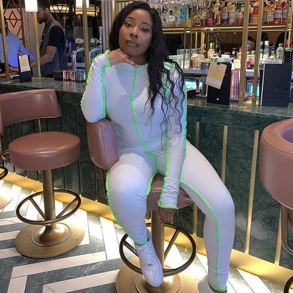 

высокая талия с длинным рукавом спортивные комбинезон 2020 осень новая мода обучение линии костюм женщины фитнес женщины спортивный костюм, White;black