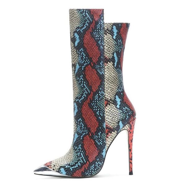 

deat 2020 new spring autumn fashion casual snake pattern women's shoes pointed metal leather single shoes women long boots sf558, Black