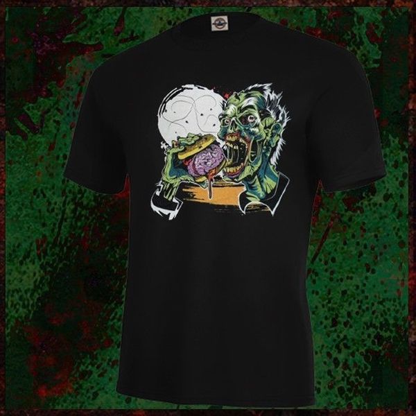 

casual printing tee new retro zombie burger shirt full color quality screenprint zombies halloween hooded sweatshirt hoodie men t shirt