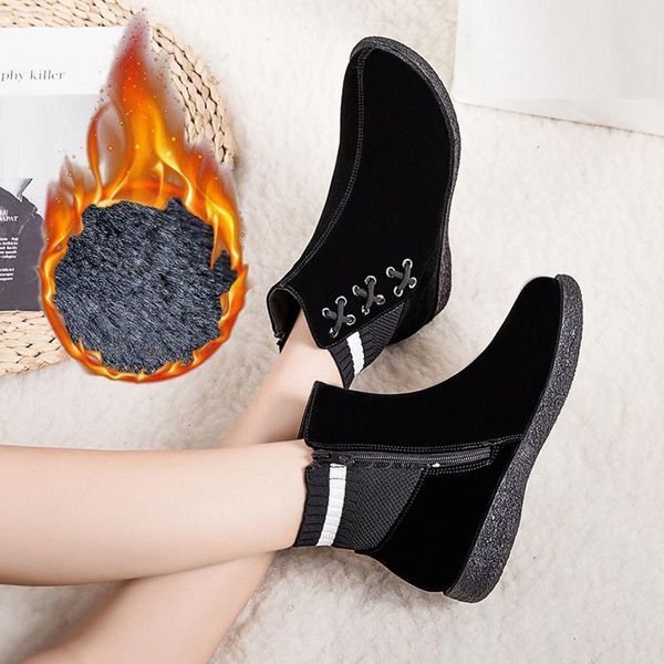 

women's warm snow boots ankle boots plus size fur botas mujer winter shoes for women thick-soled plus velvet women footwear#1125, Black