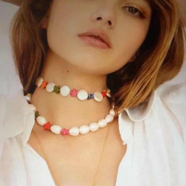 

dvacaman colorful star statement necklace women double layers simulated pearl chain chokers necklace holiday jewelry wholesale, Silver