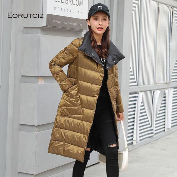 

eorutciz winter plus size 3xl duck down coat women long two side wear jacket spring slim vintage casual oversize coat lm6811, Black
