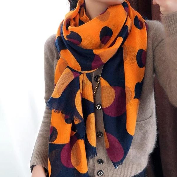 

scarves 2021 fashion scarf female spring and autumn orange circle long silk cotton shawl, Blue;gray