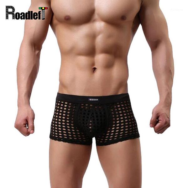 

men's transparent u convex pouch underwear boxers male fishnet nylon boxer shorts men net underwear panties1, Black;white