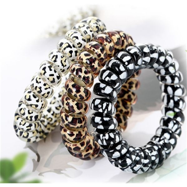 

coil 50factory women girl telephone wire cord gum ties girls elastic bands ring rope leopard print bracelet stretchy hair ro