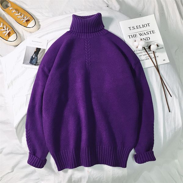 

2021 new winter couple sweaters casual oversize men's pullovers korean streetwear turtleneck soild color male sweater ww1g, White;black