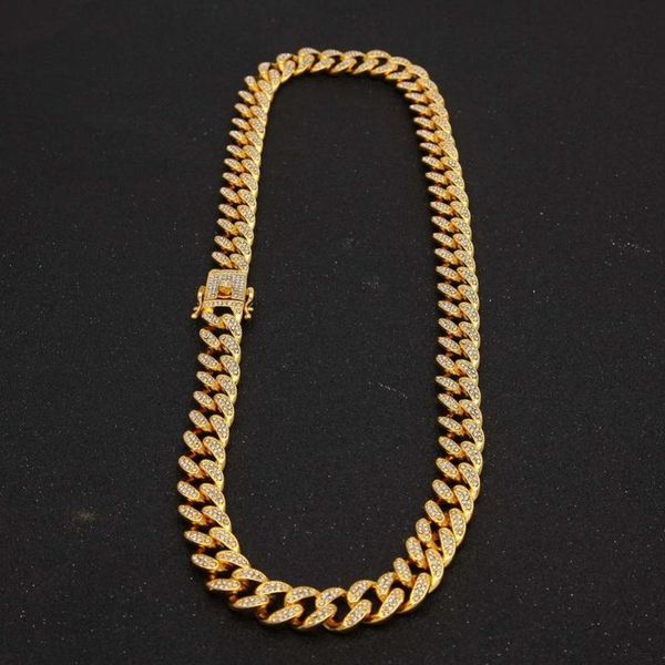 

hip hop mens miami curb cuban chain necklaces bling crystal with luxury box rhinestone clasp lock necklace drop shipping, Silver