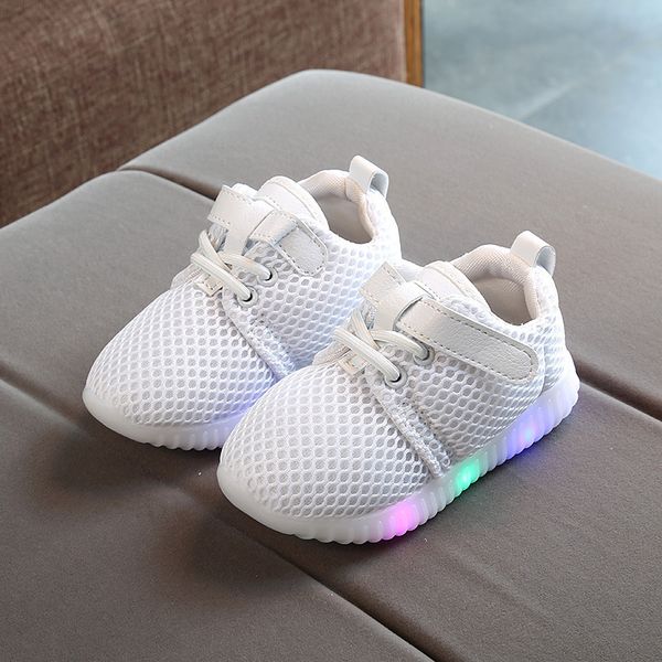 

lighted led baby luminous toddler children's boys girls casual shoes flats mesh breathable kids sneakers infant, Black