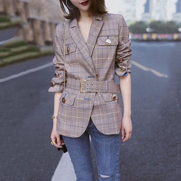 

european station coats and jackets women long sleeve outerwear plaid chaquetas mujer women jacket spring ladies jackets1, Black;brown