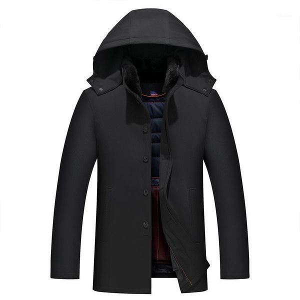 

men's down & parkas 2021 middle-aged and old coats male thickening of detachable gall long jacket with hood white duck dad1, Black