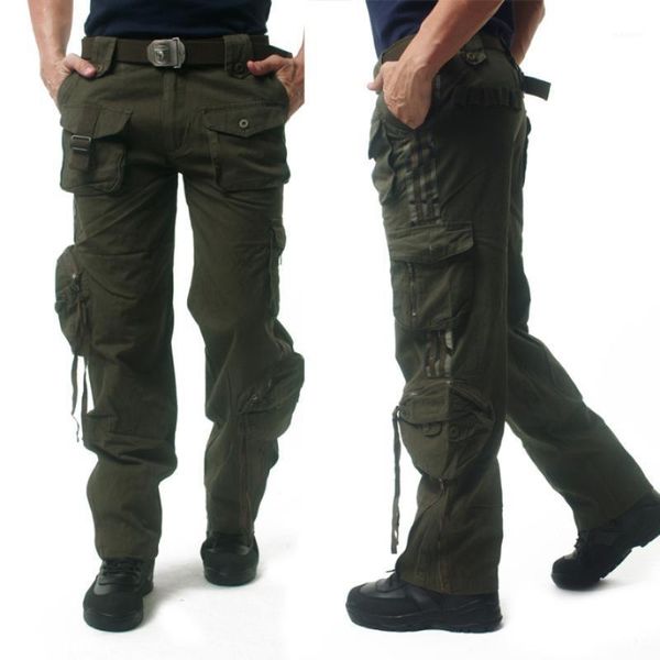

men baggy army cargo pants style tactical pants combat pockets army green multi-pocket work trousers1, Black