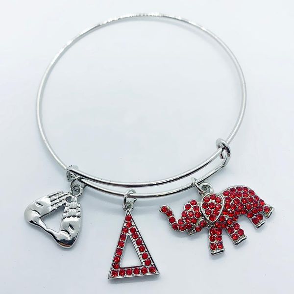 

charm bracelets red rhinestone inlaid metal elephant bracelet greek letter society delta sorority symbolic jewelry retractable wire bangle, Golden;silver