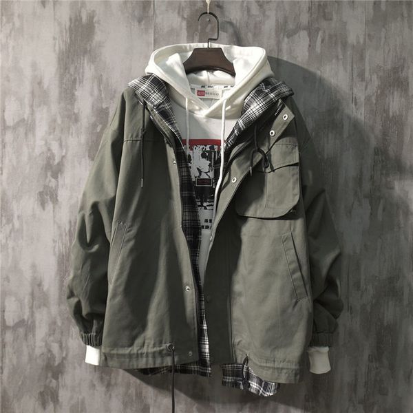 

camouflage hooded jacket men's fake two windbreaker original residence autumn winter tooling coat kg-190, Black;brown