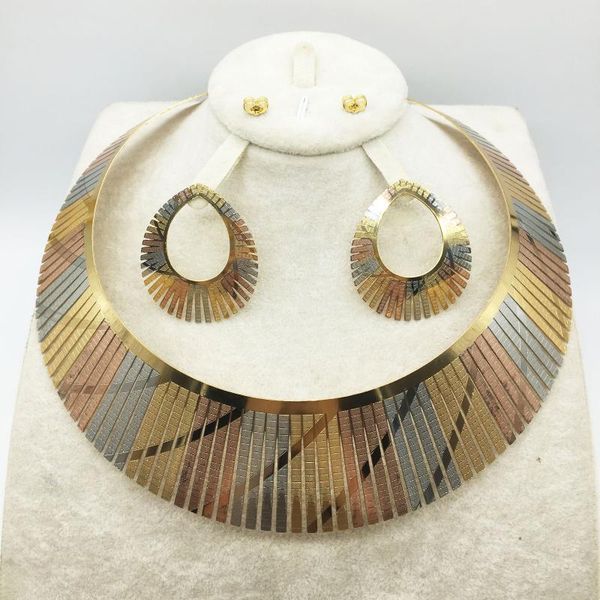 

gold jewelry dubai jewelry set large necklace classic water drop bracelet earrings ring for women wedding set bride, Silver