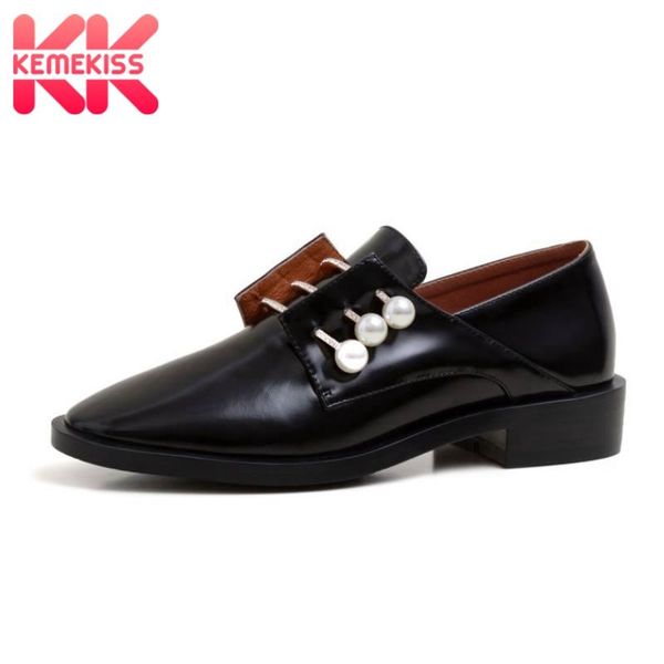 

kemekiss fashion women pumps shoes genuine leather good quality round toe shoes ladies' stylish pearls daily footwear size 34-39, Black