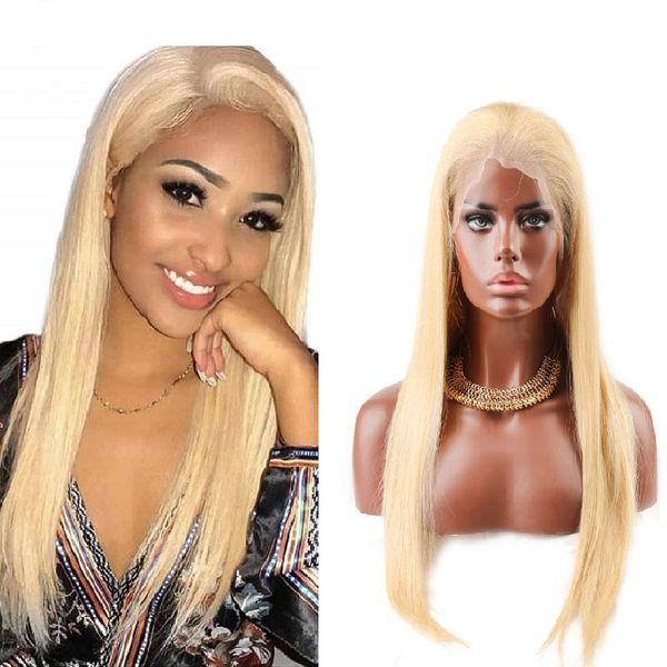 

greatremy #613 blonde full lace wigs human hair glueless full hand tied wig with baby hair straight brazilian remy hair lace front wig 130%, Black