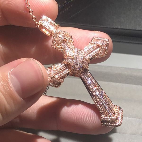 

handmade 18k rose gold wedding necklace for women men christianity cross pendants sona diamond painting full fine jewelry four styles, Silver