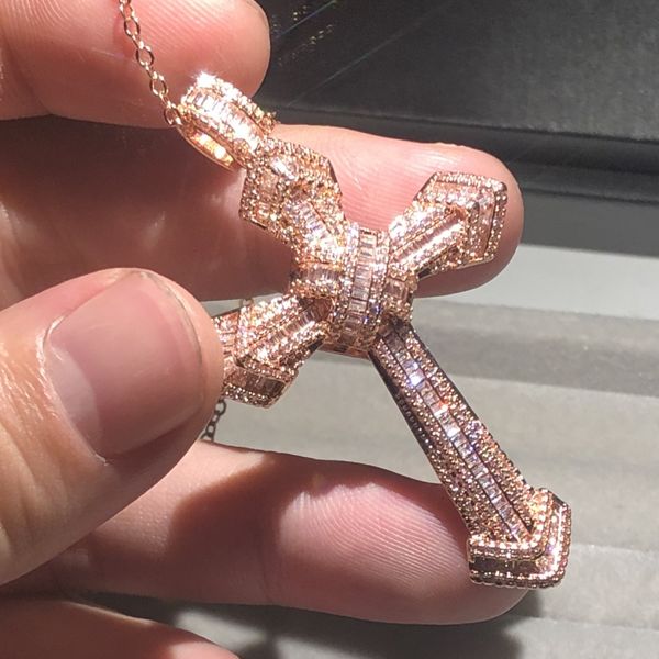 Handmade 18K розовое золото свадебное ожерелье для женщин мужчин христианство крест подвески Sona Diamond живопись полные украшения четырех стилей