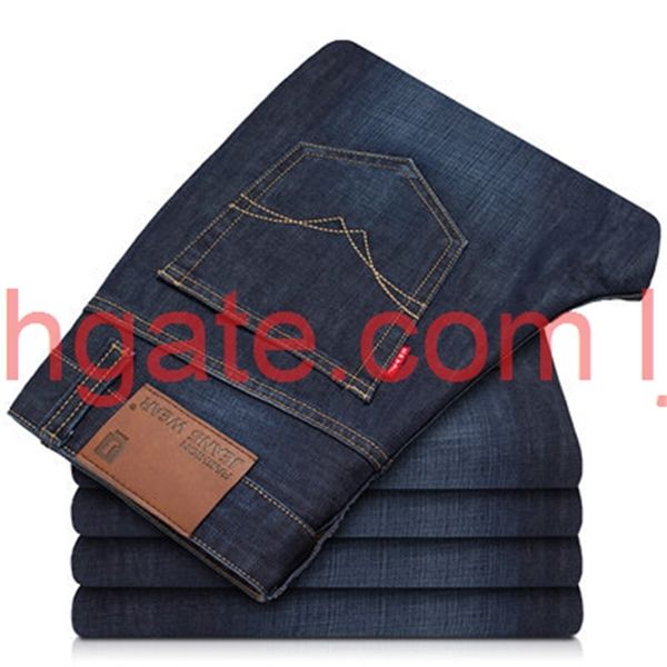 

new season class style slim men jeans straight loose mid waist young men long solid pants slim straight sale, Blue