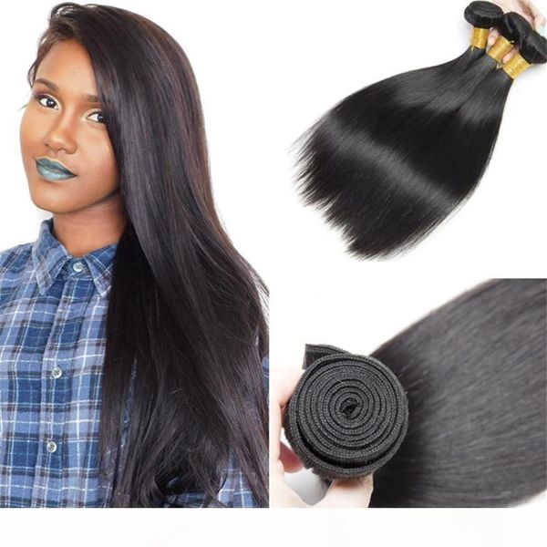 

brazilian remy human hair 3 or 4 bundles 9a grade 100 unprocessed natural color brazilian straight virgin human hair wefts extensions, Black